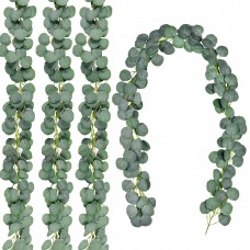 TOPHOUSE 4 Pack Artificial Eucalyptus Garland, 6.5ft Silver Dollar Leaves Fake Greenery Vines for Wedding Backdrop Arch Table Runner Wall Decor, Grey Green