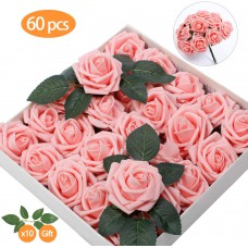 TOPHOUSE 60pcs Artificial Flowers Roses Real Touch Fake Roses for DIY Wedding Bouquets Bridal Shower Party Home Decorations (Blush)