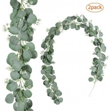 TOPHOUSE 2 Packs Artificial Silver Dollar Eucalyptus Leaves Garland 6 Feet Faux Seeded Eucalyptus Greenery Hanging Garland Vine for Wedding Baby Shower Holiday Greens