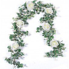 TOPHOUSE Eucalyptus Garland with White Roses 6Ft Artificial Vines Faux Silk Greenery Eucalyptus Leaves for Wedding Backdrop Wall Decor