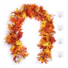 2 Pack Fall Maple Leaf Garland 5.9ft Artificial Autumn Leaves Garland Decorations for Thanksgiving Halloween Outdoor